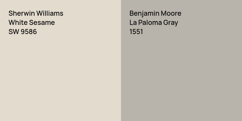 Sherwin Williams White Sesame vs. Benjamin Moore La Paloma Gray