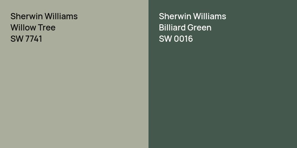 Sherwin Williams Willow Tree vs. Sherwin Williams Billiard Green