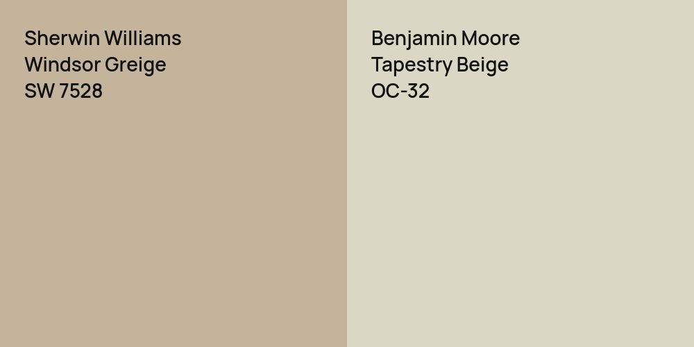 Sherwin Williams Windsor Greige vs. Benjamin Moore Tapestry Beige