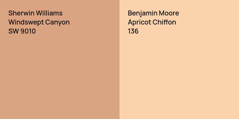 Sherwin Williams Windswept Canyon vs. Benjamin Moore Apricot Chiffon