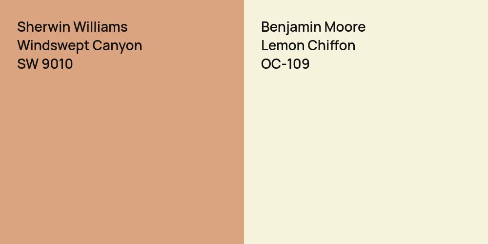 Sherwin Williams Windswept Canyon vs. Benjamin Moore Lemon Chiffon