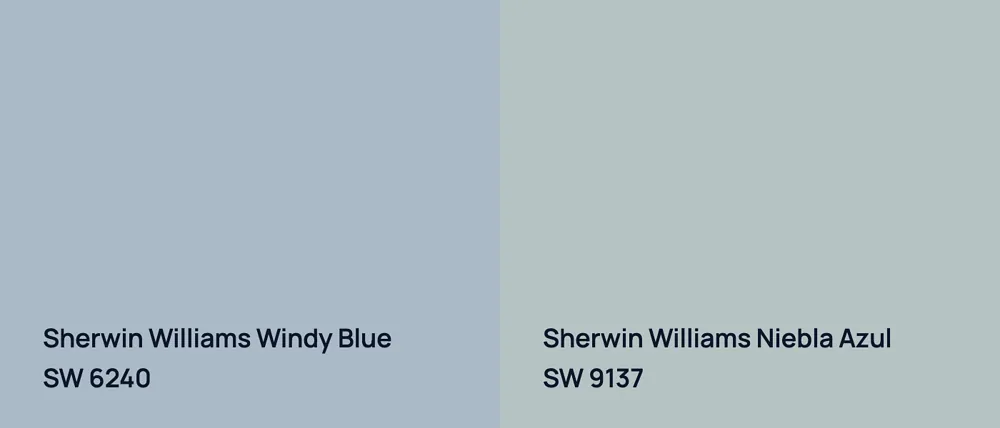 Sherwin Williams Windy Blue SW 6240 vs Sherwin Williams Niebla Azul SW 9137