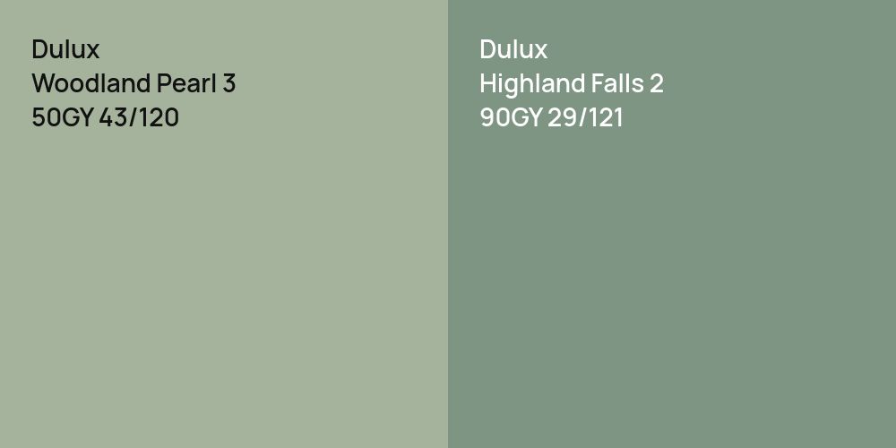 Dulux Woodland Pearl 3 vs. Dulux Highland Falls 2