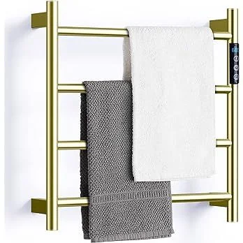 4 Bars Stainless Steel Heated Towel Rack, Brushed Gold