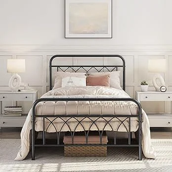Frame Metal Platform Bed with Petal Accented Headboard