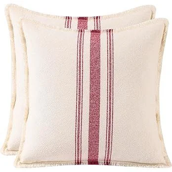 Pillow Covers with Fringe and Red Stripes